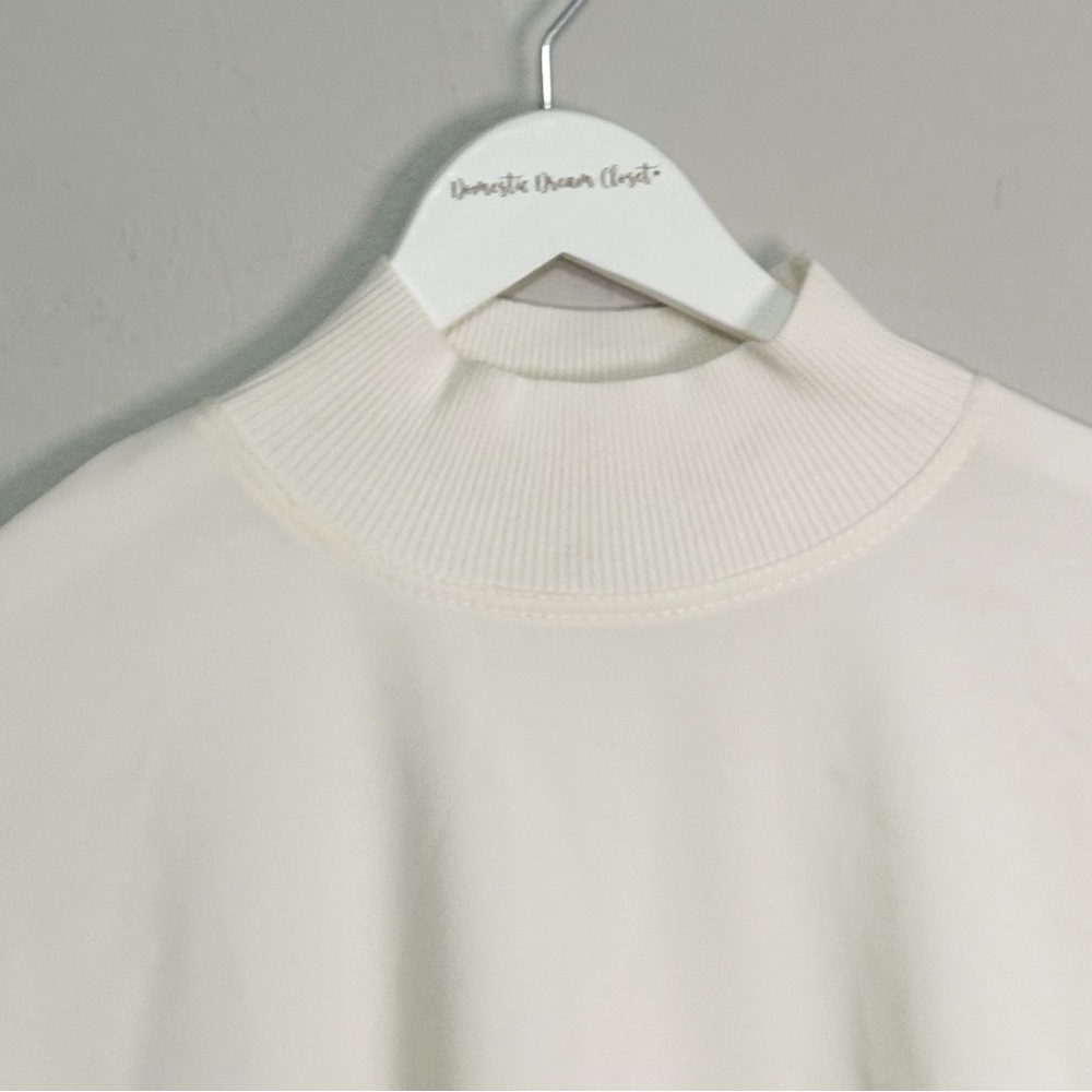 REISS Women’s Ivory Rib Mix Woven AMAYA Tee Mock Neck Ribbed Details Size 6 - Picture 3 of 8